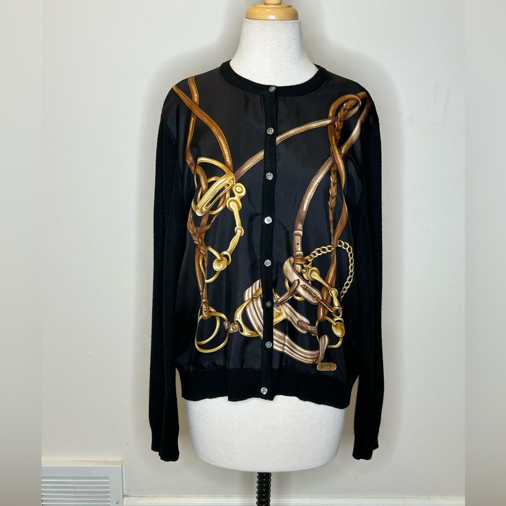 Ralph Lauren Black Cardigan with Gold Chain Print